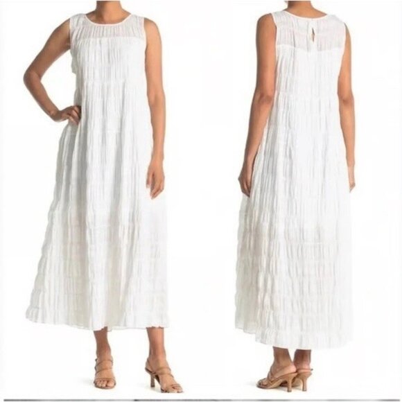 Max Studio Maxi Dress Womens S White Cotton Gauze Tiered Beach Boho - Picture 1 of 14